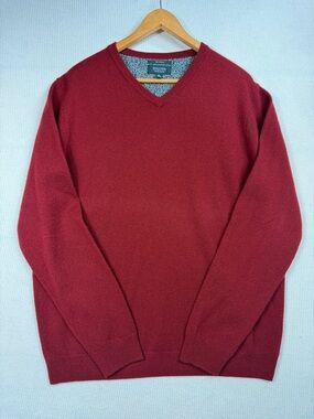 Nordstrom Men’s Shop 100% Cashmere XL V-Neck Sweater Burgundy Red Luxury Knit